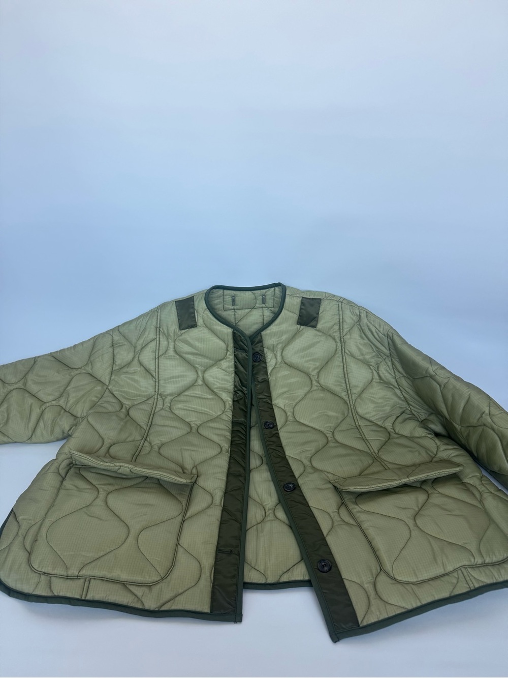 The Frankie Shop Olive Green Quilted Teddy Jacket